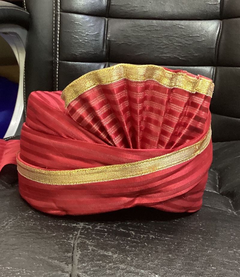 Red &amp; Gold Wedding/ Fancy dress Turban 9pcs
