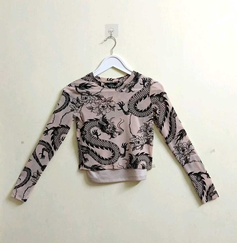 Dragon Print Mesh Top