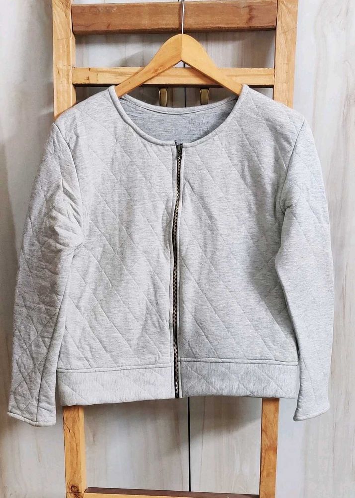Gray Quilted Zip-Up Jacket size-36