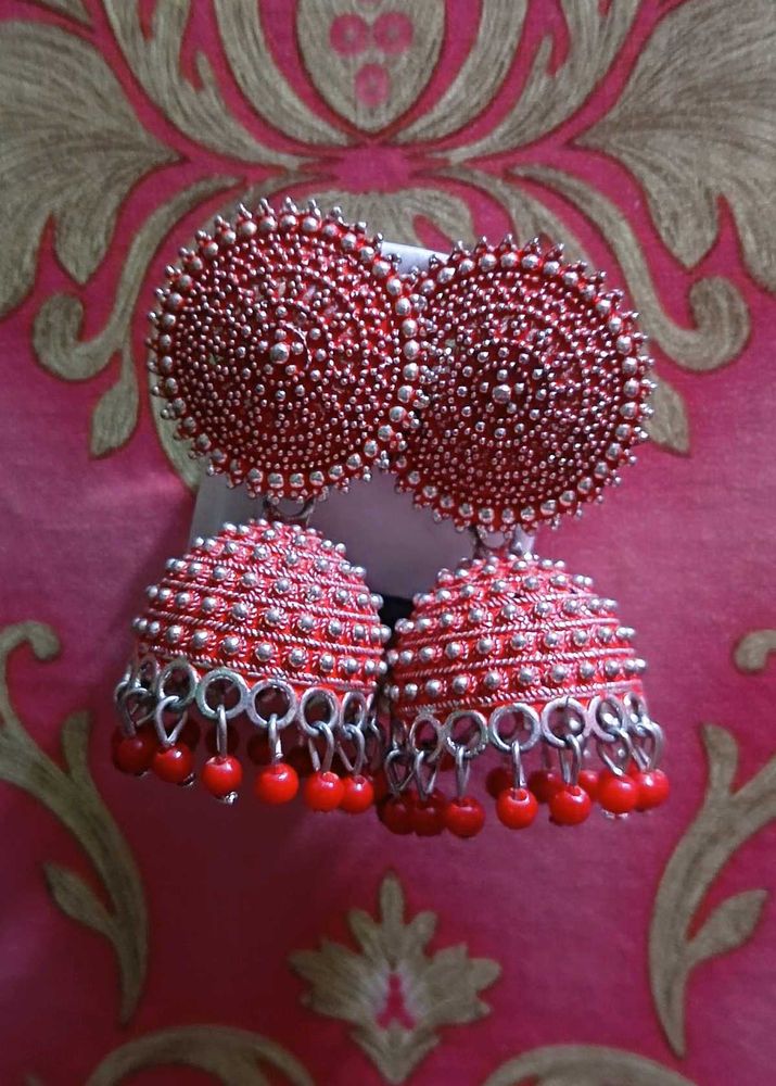 Red Jhumka Earrings