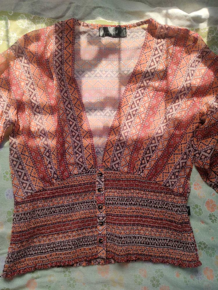 Patterned Button-Down Top