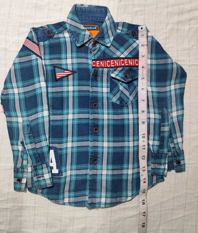 Blue Check Shirt with Patches