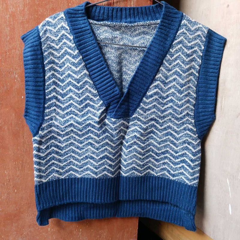 Blue Patterned Sweater Vest