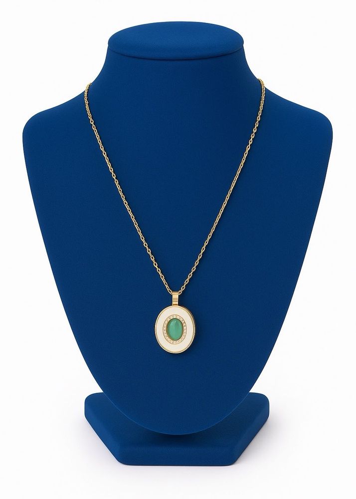 Anti Tarnished Gold Necklace with Green Stone