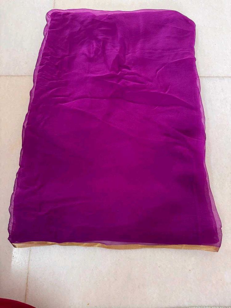 Purple Saree With Then Gold Border