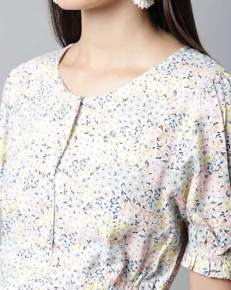 Floral Print Puff Sleeve Top
