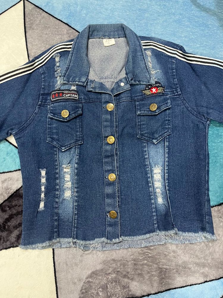 Denim Jacket with Stripes