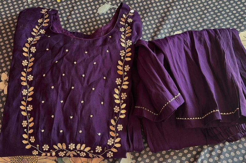purple elegant kurta pant set