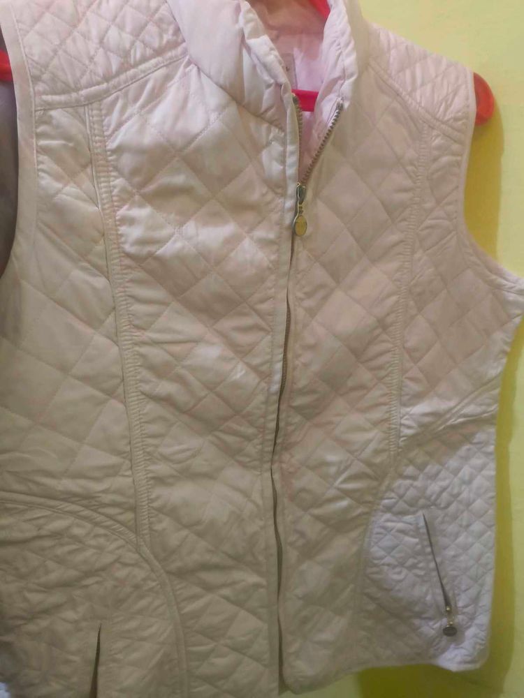 Beige Quilted Sleeveless Vest
