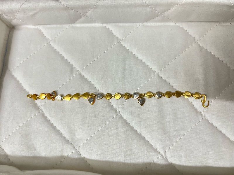 Gold Heart Shape Bracelet With Silver Hear Hanging