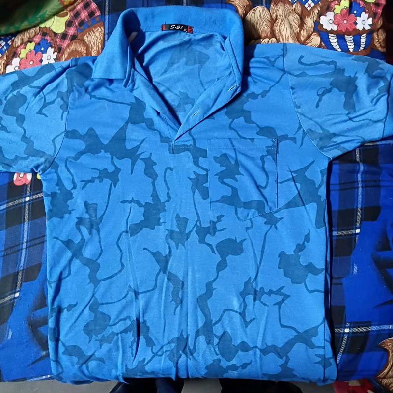 Blue Patterned Polo T-Shirt