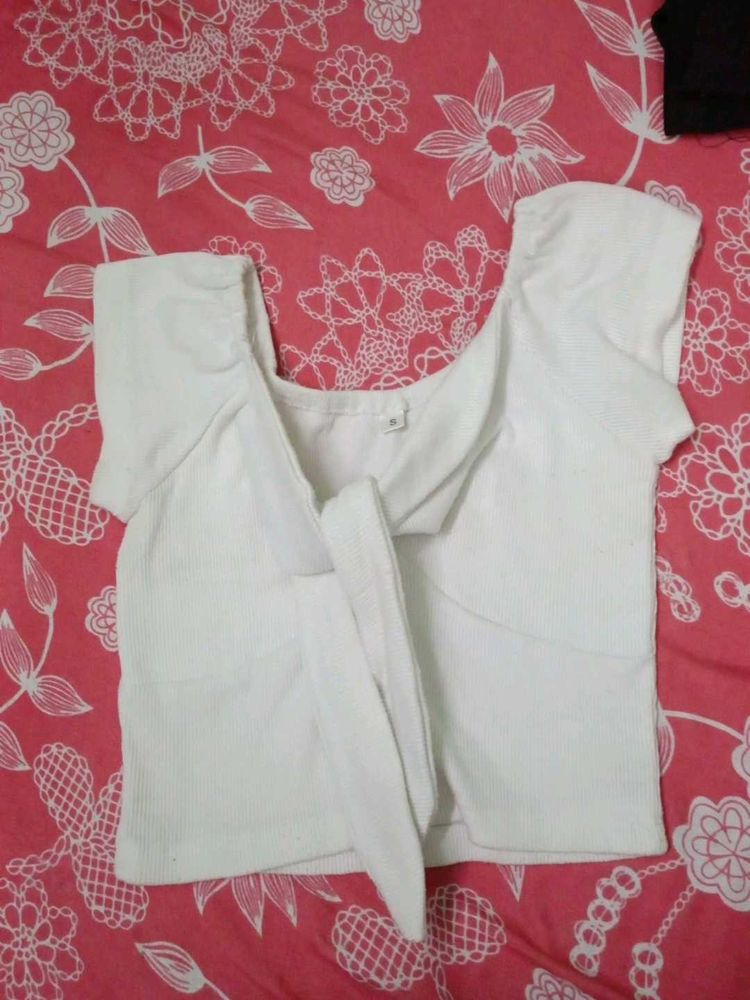 Cute White Tie-Front Crop Top