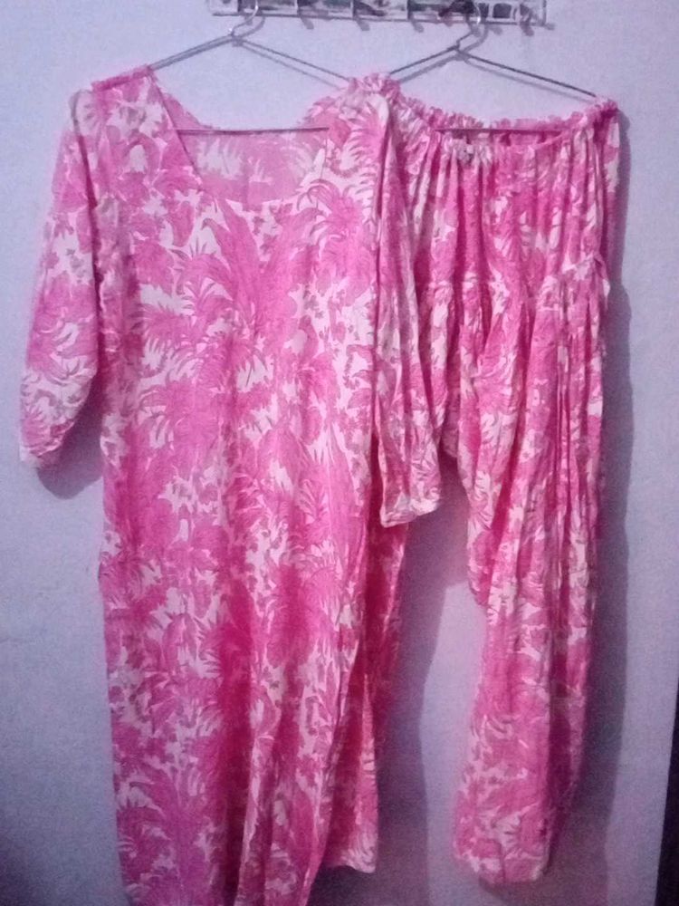 Salwar Kameez Kurta Set Pink Gulabi Safed 2xl