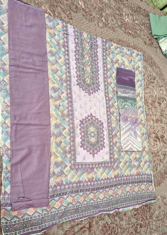 Lavender Printed Unstitched Suit Pure Cotton 100%