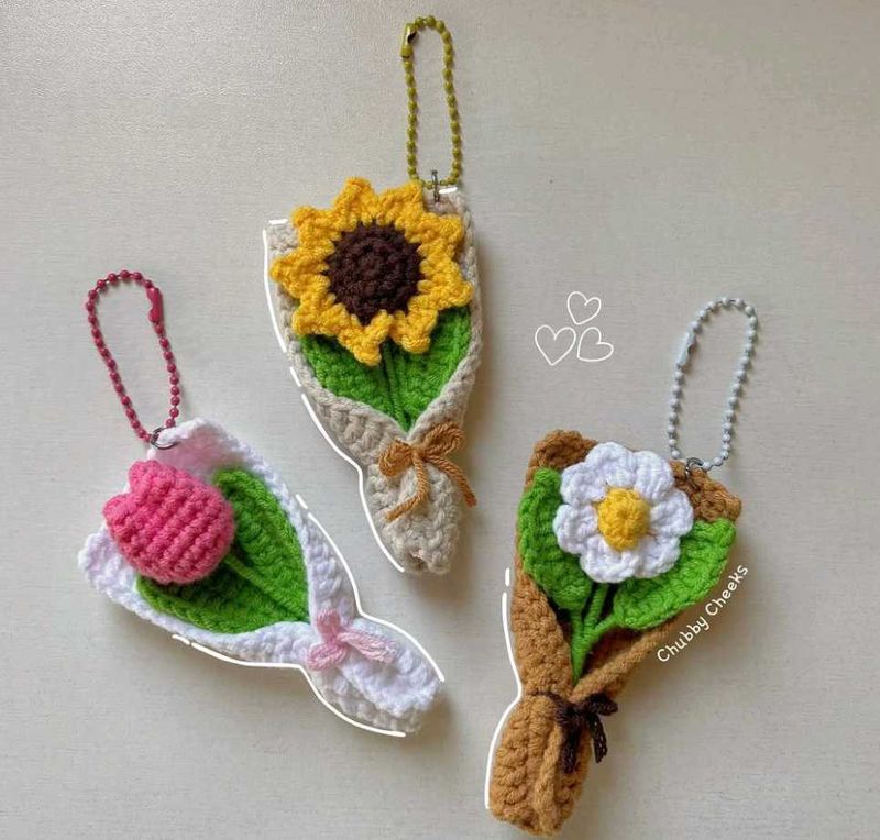Crochet Mini Flower Bouquet Keychain