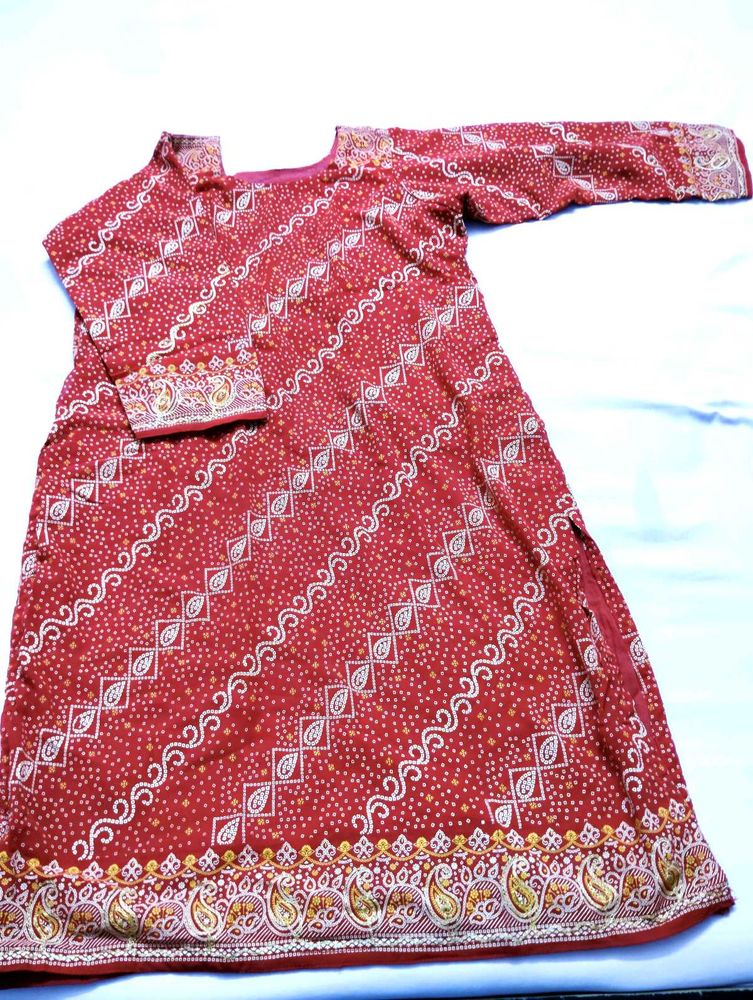 Red Printed Kurti And Pant Set