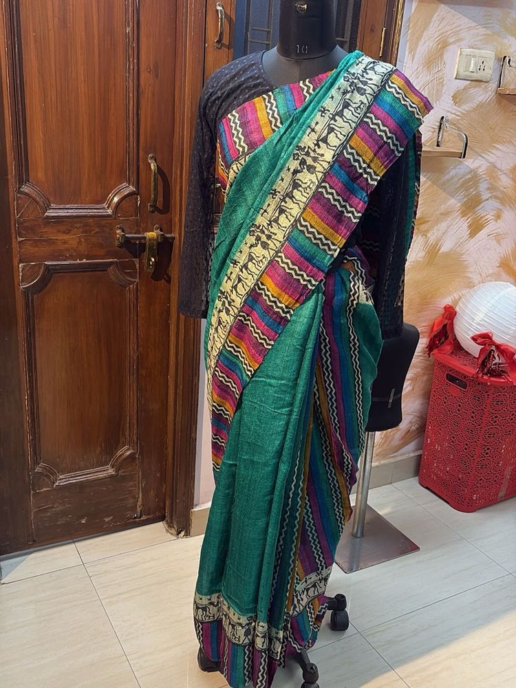 Silk Green Saree With Stretchable Blouse