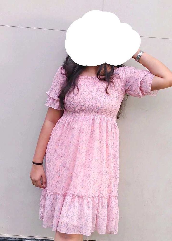 Pink Floral Ruffle Mini Dress