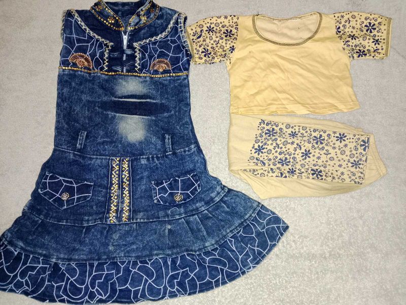 Kids Denim Dress &amp; Floral Set