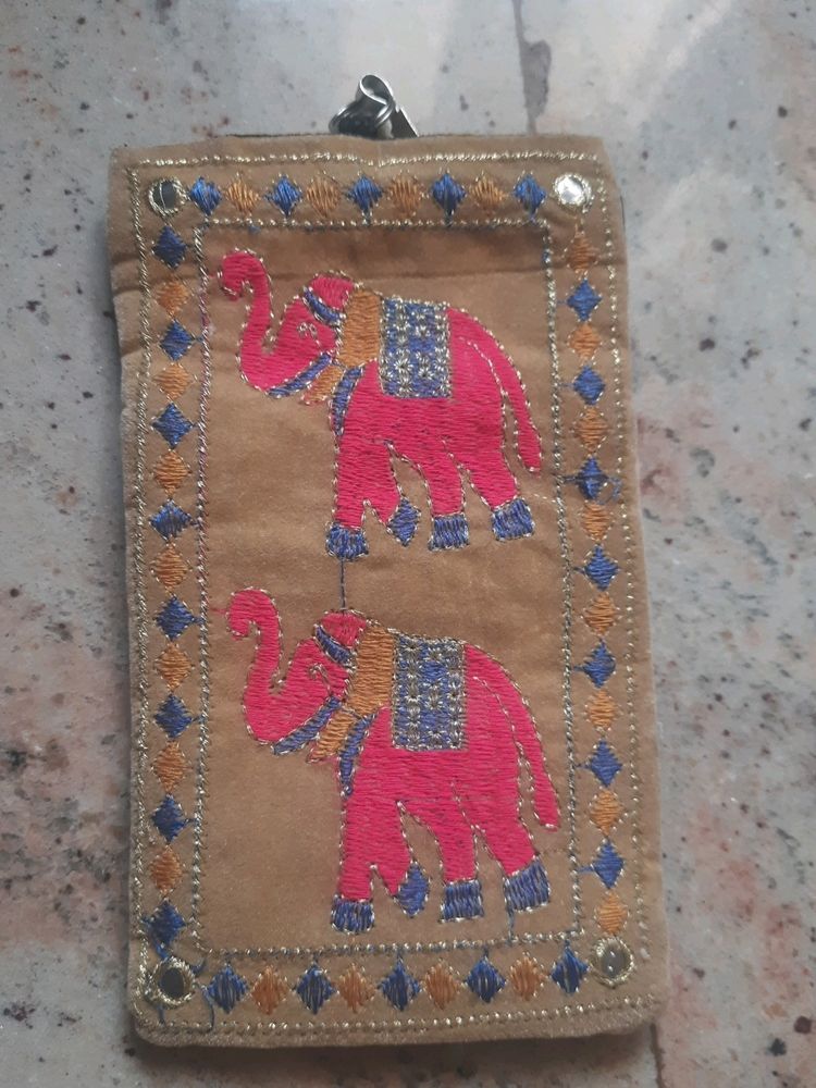 Unused Velvety Soft Elephant Emroidry Mobile Pouch
