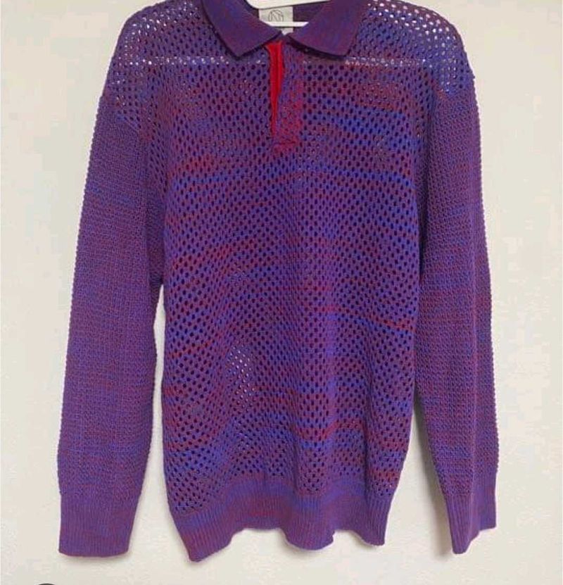 Purple Knit Polo Sweater