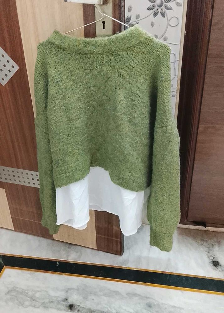 Green Layered Knit Sweater