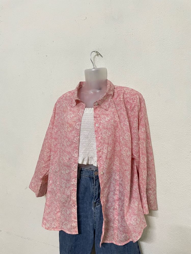 GAP Y2k Pink Floral Print Shirt For Women