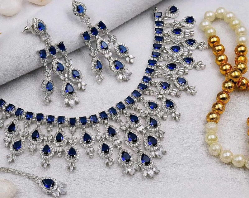 AMERCIAN DIAMOND NECKLACE SET ( BLUE NUMBER 10 )
