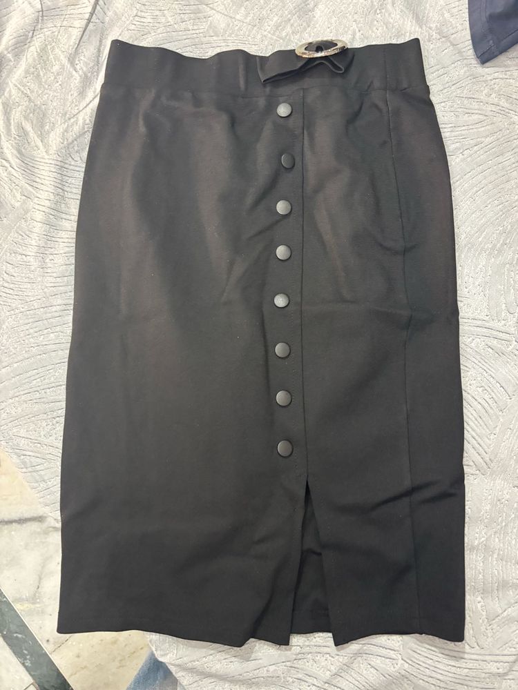Black Button-Down Pencil Skirt