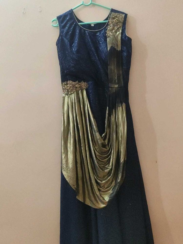 Elegant Navy &amp; Gold Ethnic Gown