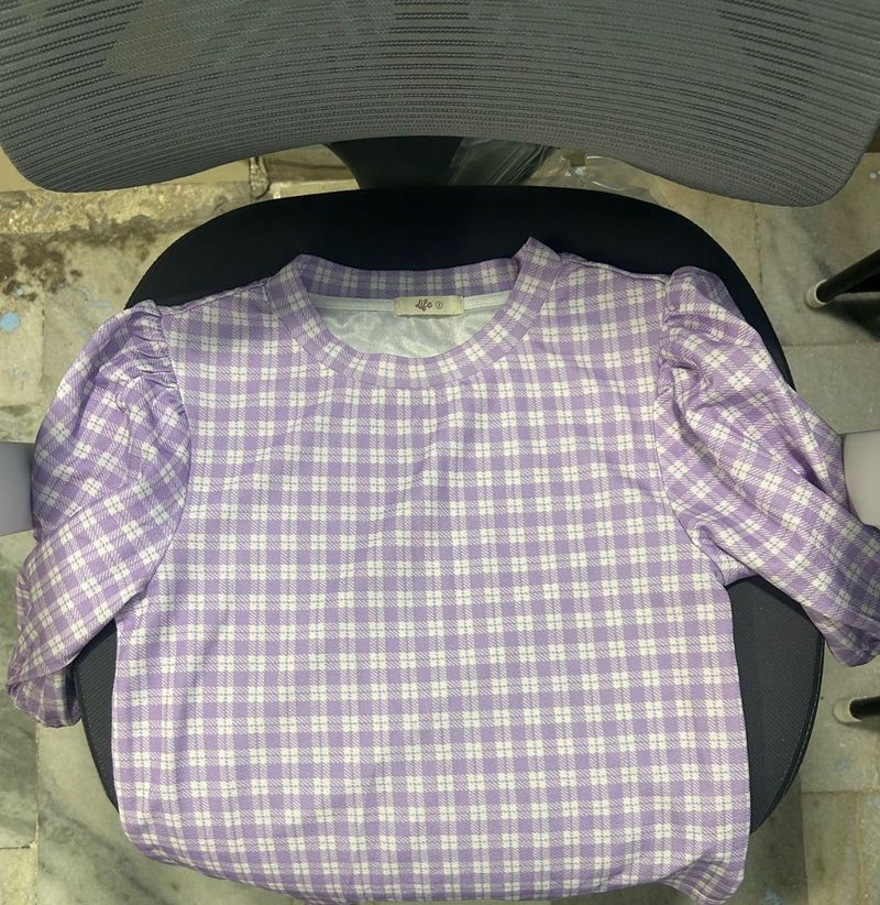 Lavender Gingham Puff Sleeve Top