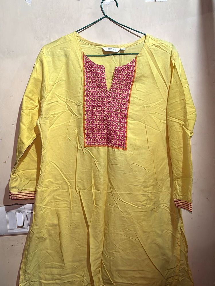 Yellow Embroidered Kurta