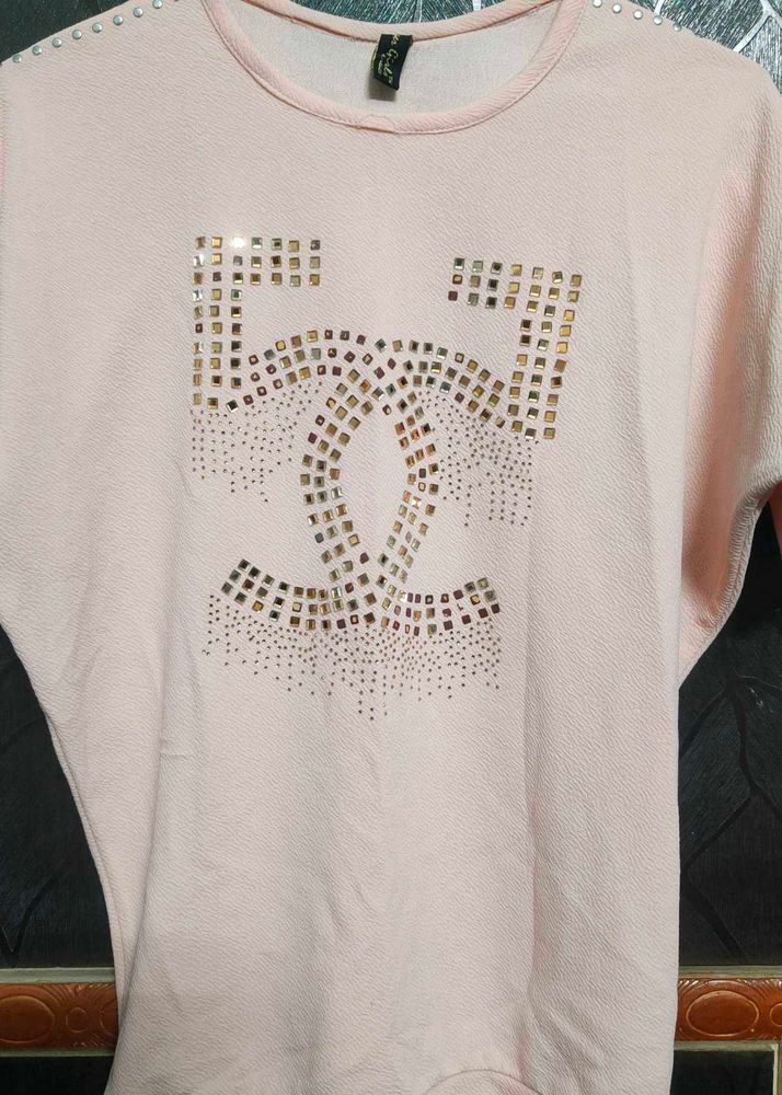 Peach Casual Top For Girls