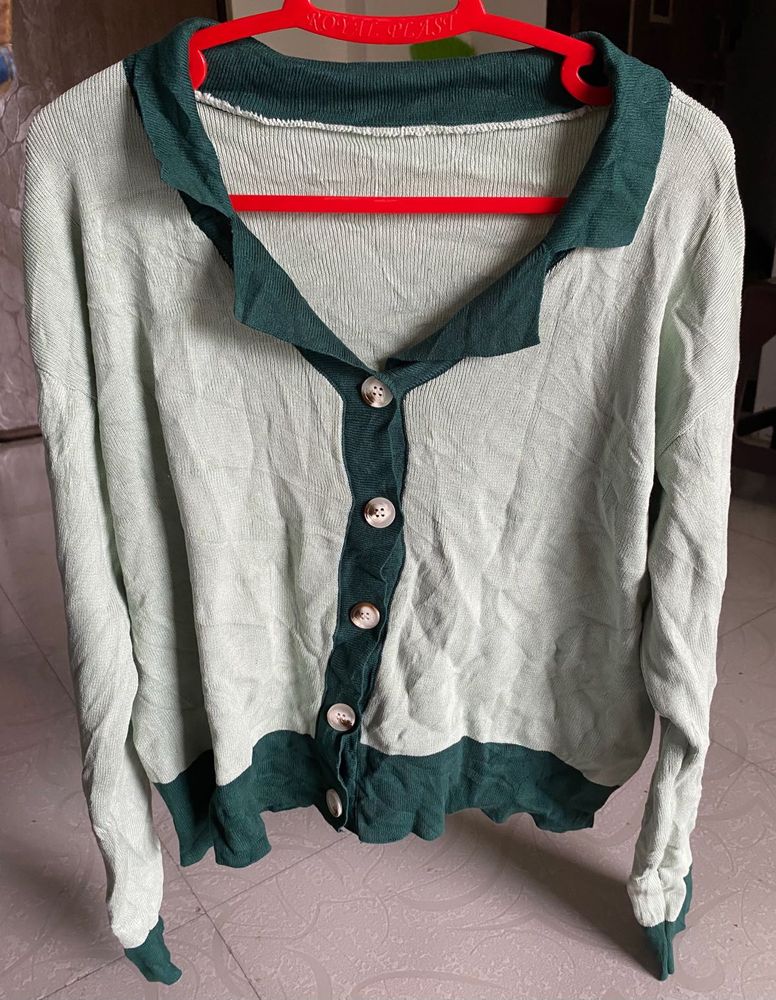 stylish Two-Tone Button-Up Cardigan/Shrug