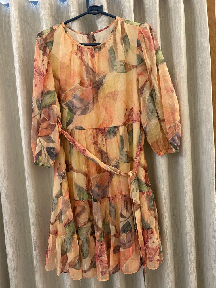 AND Peach Printed Knee Length Women Loose Fit