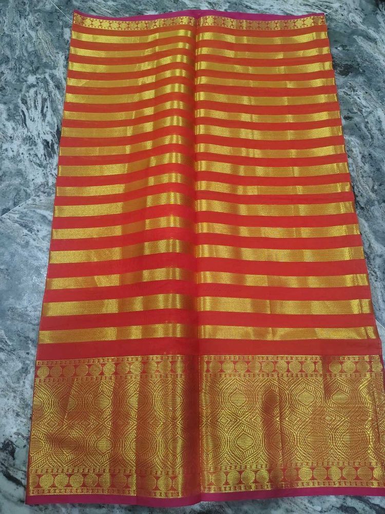 Red &amp; Gold Striped Saree