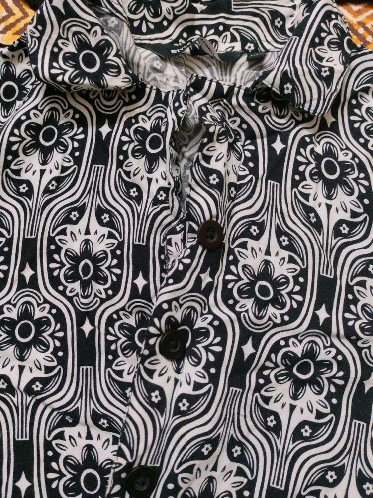Floral Black and White Button Down Shirt