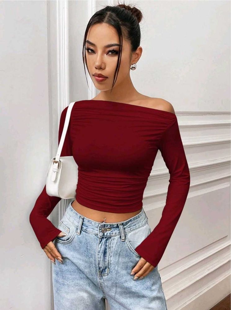 Cherry Red Off Shoulder Fitted Top💄🍒