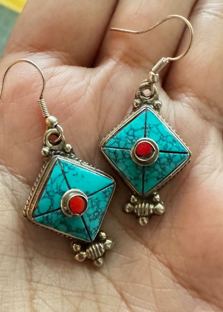 Tibetan Turquoise Coral Earrings