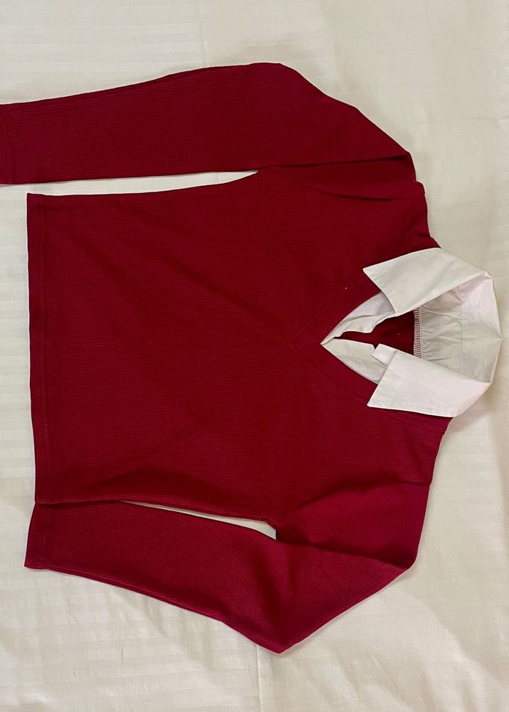 Maroon Long Sleeve Shirt with Collar