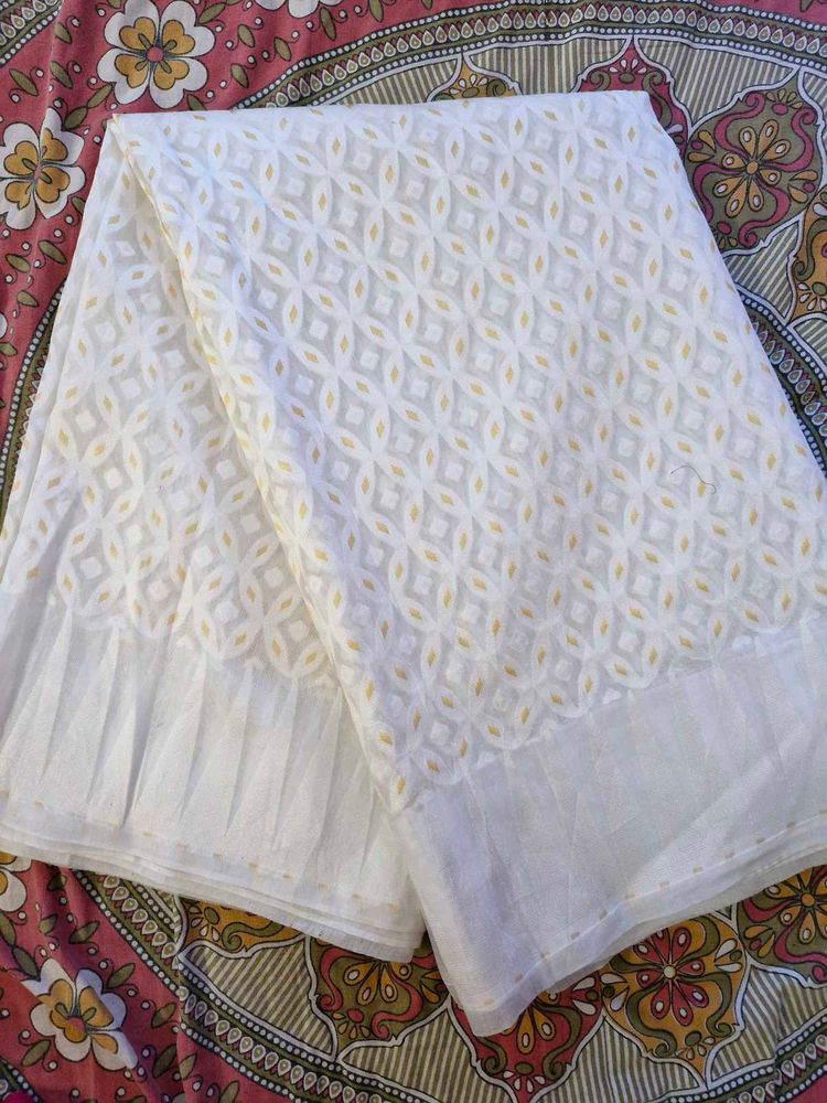 Holi Special White Silk Saree