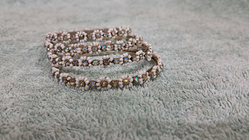 Pearl &amp; Crystal Beaded Bangles (Set of 4)