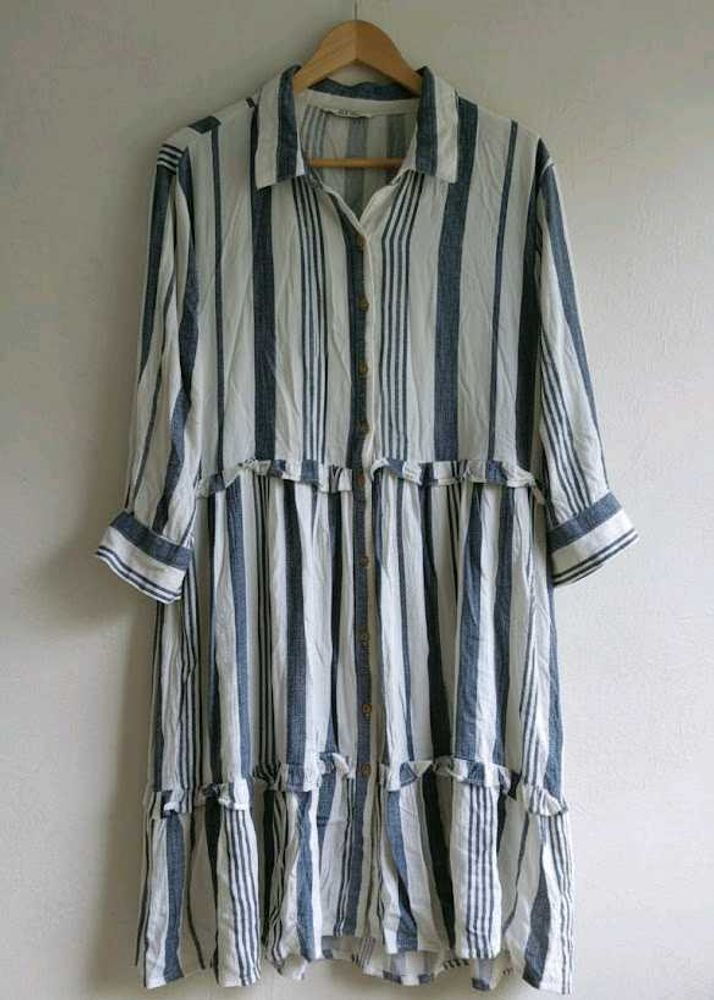 Striped Ruffle Shirt Dress