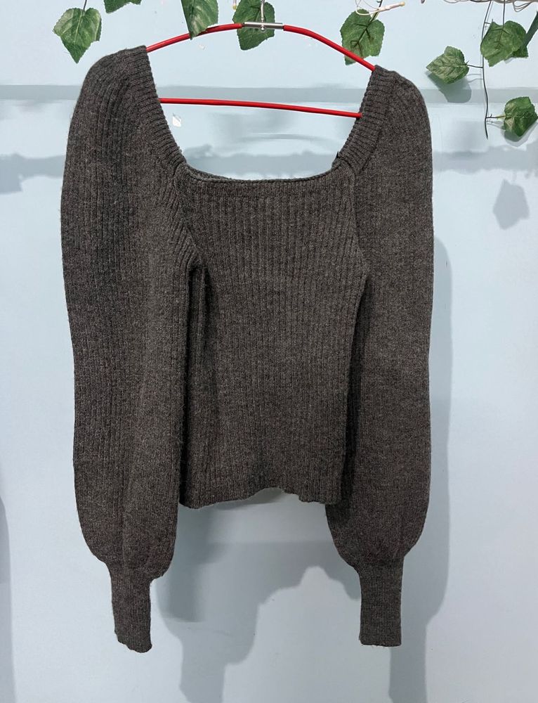 Square Neck Balloon Sleeve Sweater