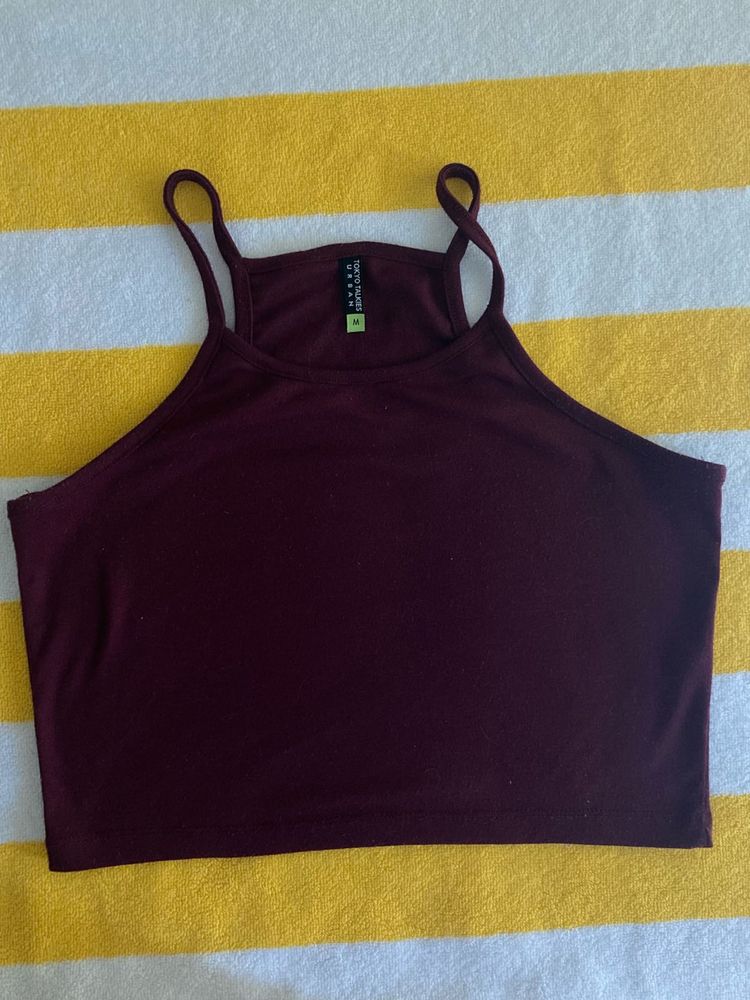 Burgundy Halter Crop Top