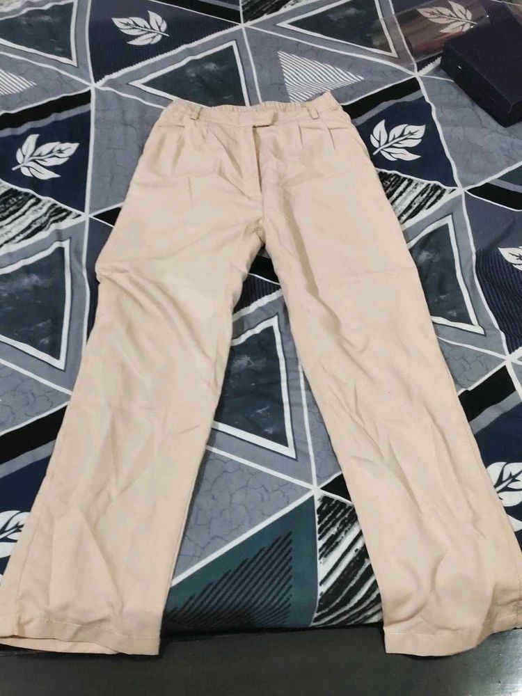 Beige Wide Leg Trousers