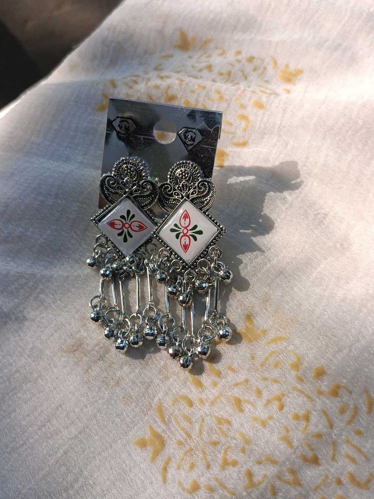 Ethnic Silver Dangle Earrings