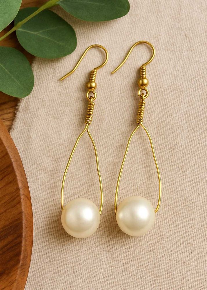 Gold Wire Pearl Drop Earrings