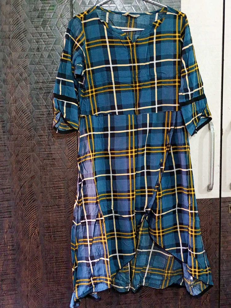 Blue Plaid Midi Dress
