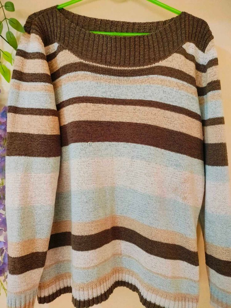 Striped Knit Pullover stretchable Sweater